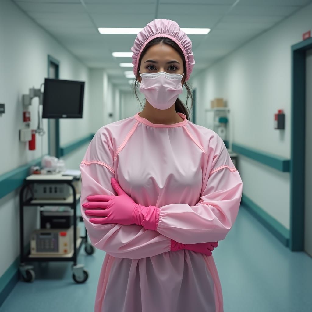 Realistic Female Nurse in Modern Hospital Isolation Room