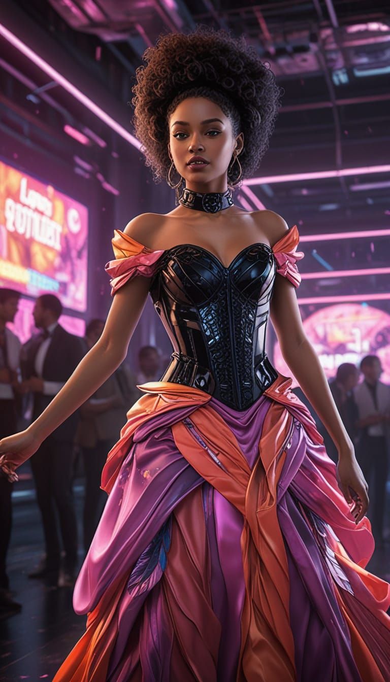 Glowing Regency Goddess in Neon Dreamscape