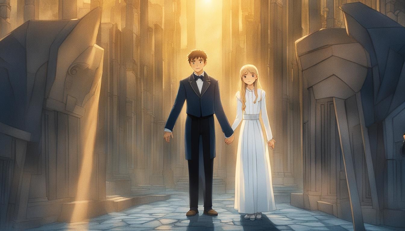 Boy and Girl Holding Hands in Golden Light