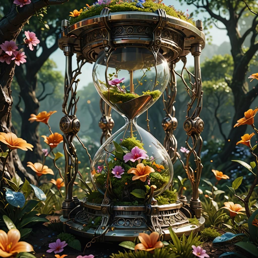 Hourglass of Nature and Time in Sci-Fi Style