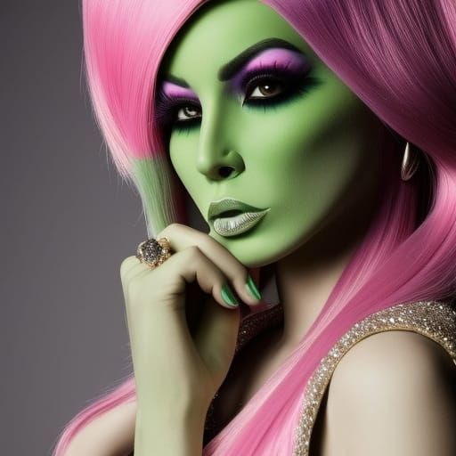 Green Alien Emo Girl in Haute Couture Style