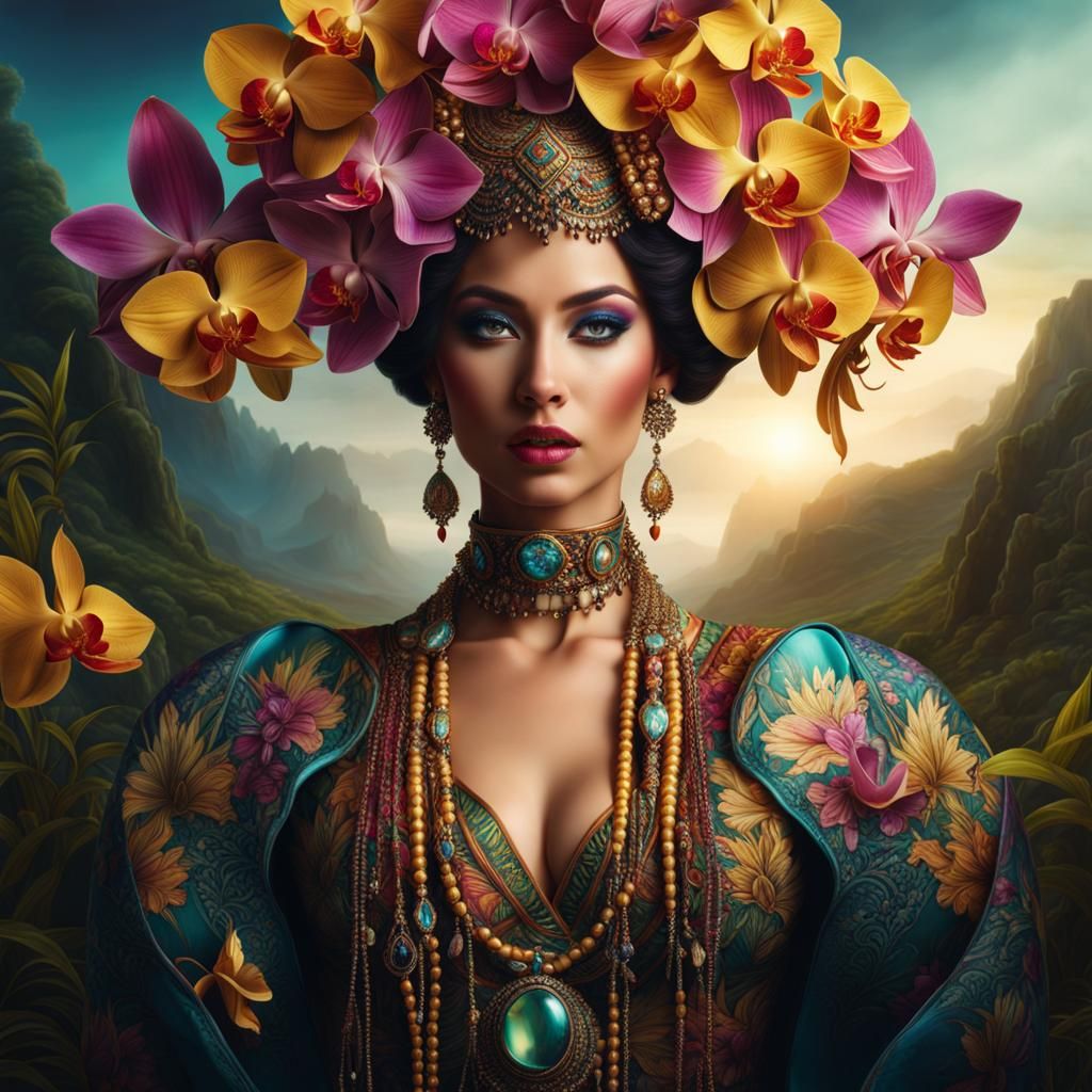 Woman with Orchid Hair: Digital Portrait