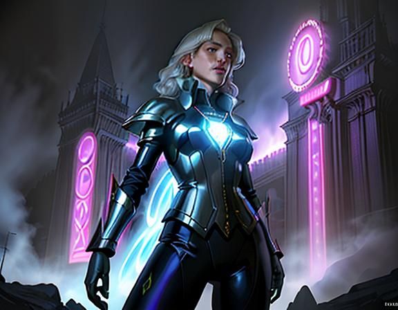 Futuristic Woman with Glowing Orb in Cyberpunk Style