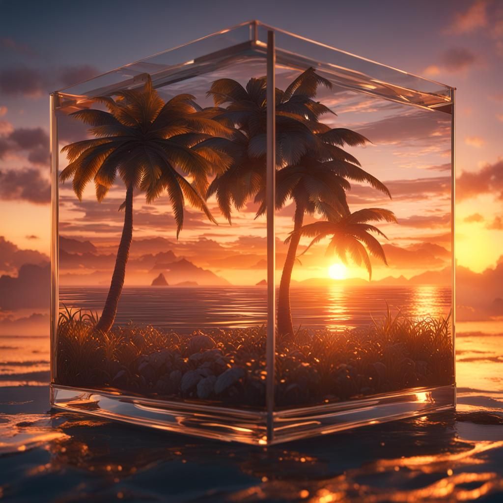 Ocean Sunset in Glass: 3D Game Cinematic Graphics
