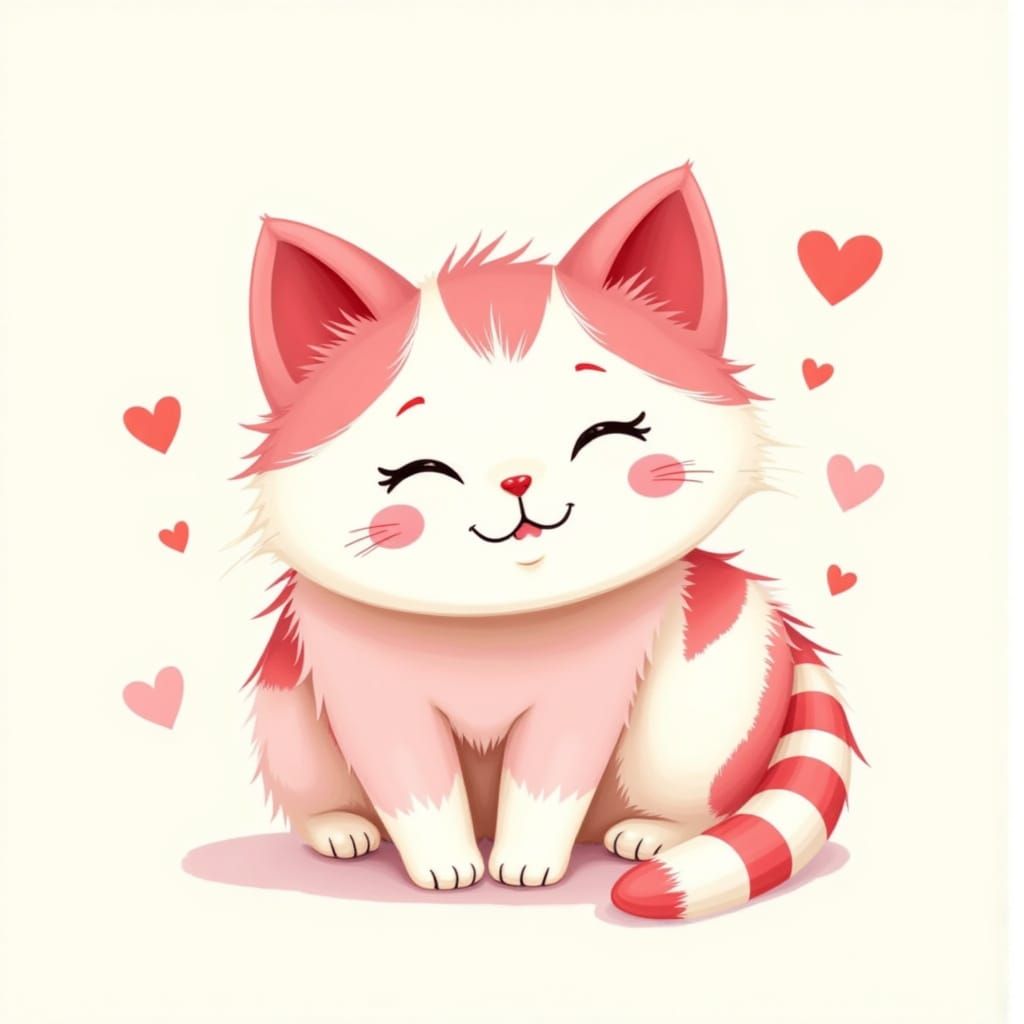 Pastel Chibi Cat in Gingham Pattern