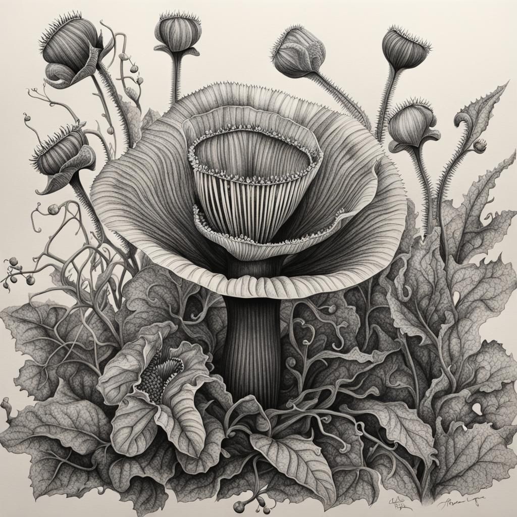Intricate Ink Drawing of a Venus Flytrap