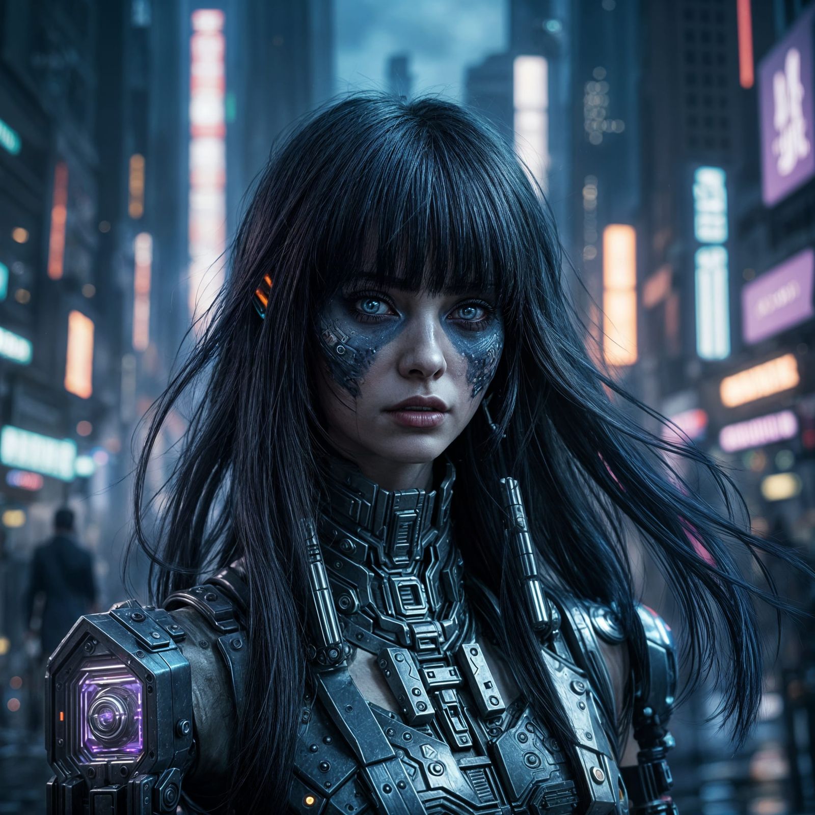 Cyber Zombie Girl in Futuristic City, Detailed Sci-Fi