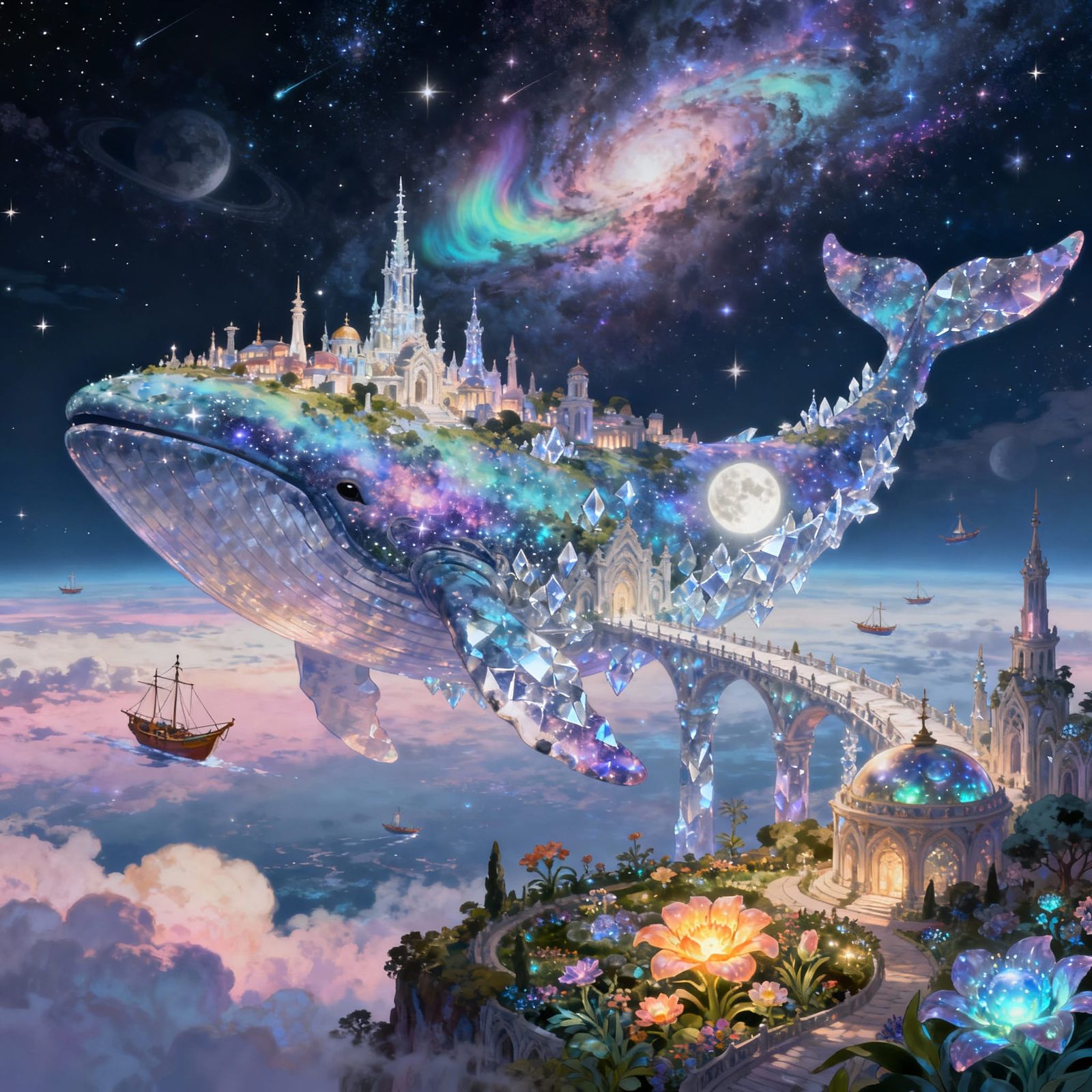 Cosmic Whale Cityscape in Detailed Fantasy Concept Art