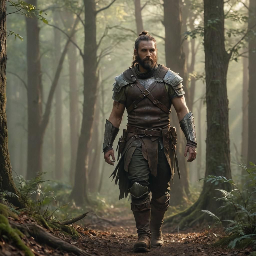 Half-Elf Ranger in Misty Forest: Digital Art