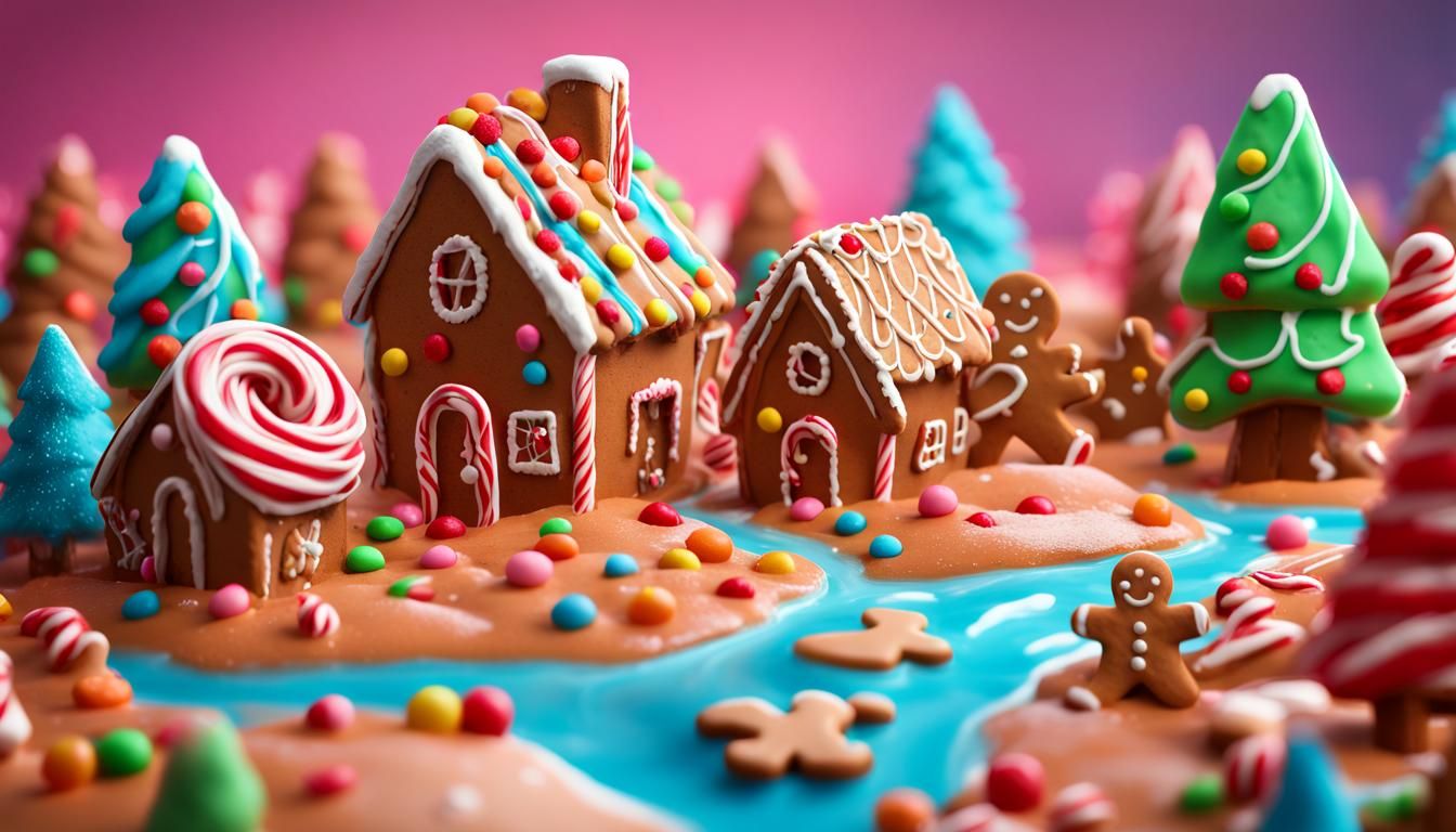Hyperrealistic Candy Land with Gingerbread Houses