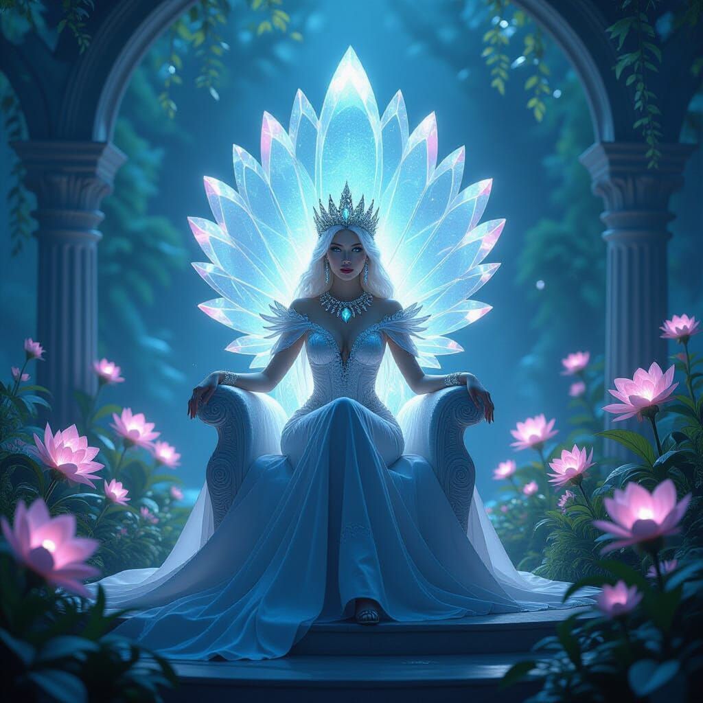 Fairy Queen on Moonlight Throne with Gemstone Jewelry