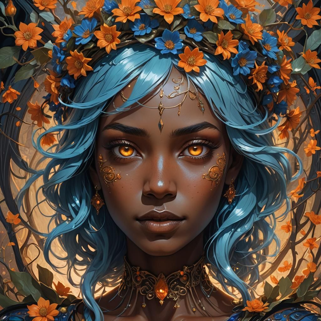 Fantasy Woman with Iridescent Hair in Art Nouveau Style