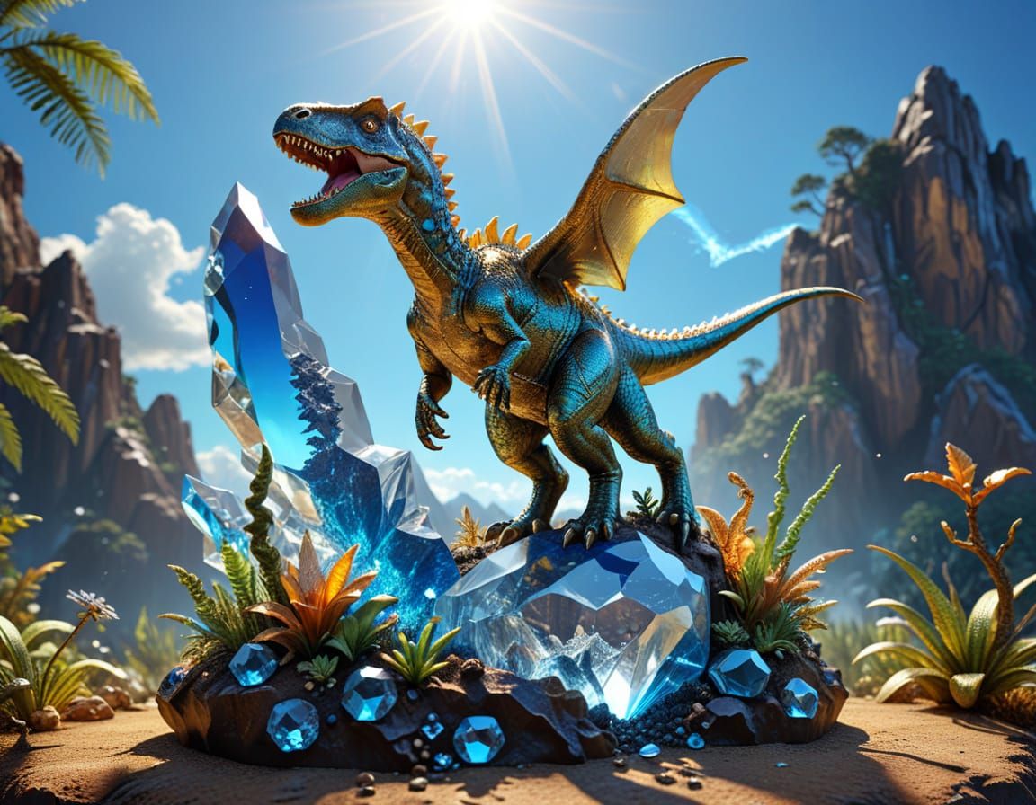 Jurassic Period Crystal Sculpture in 3D Fantasy Style