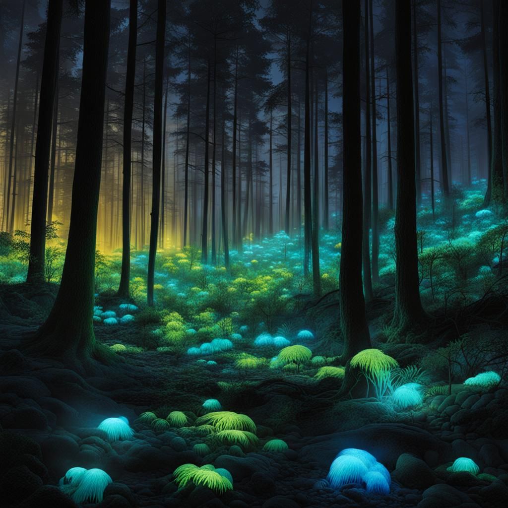 Glowing Bioluminescent Forest