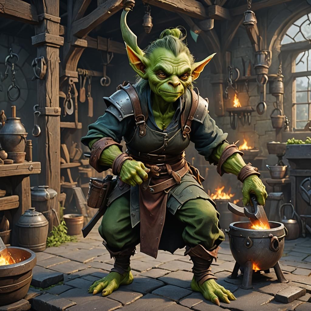 Green Goblin Blacksmith in Fantasy Concept Art