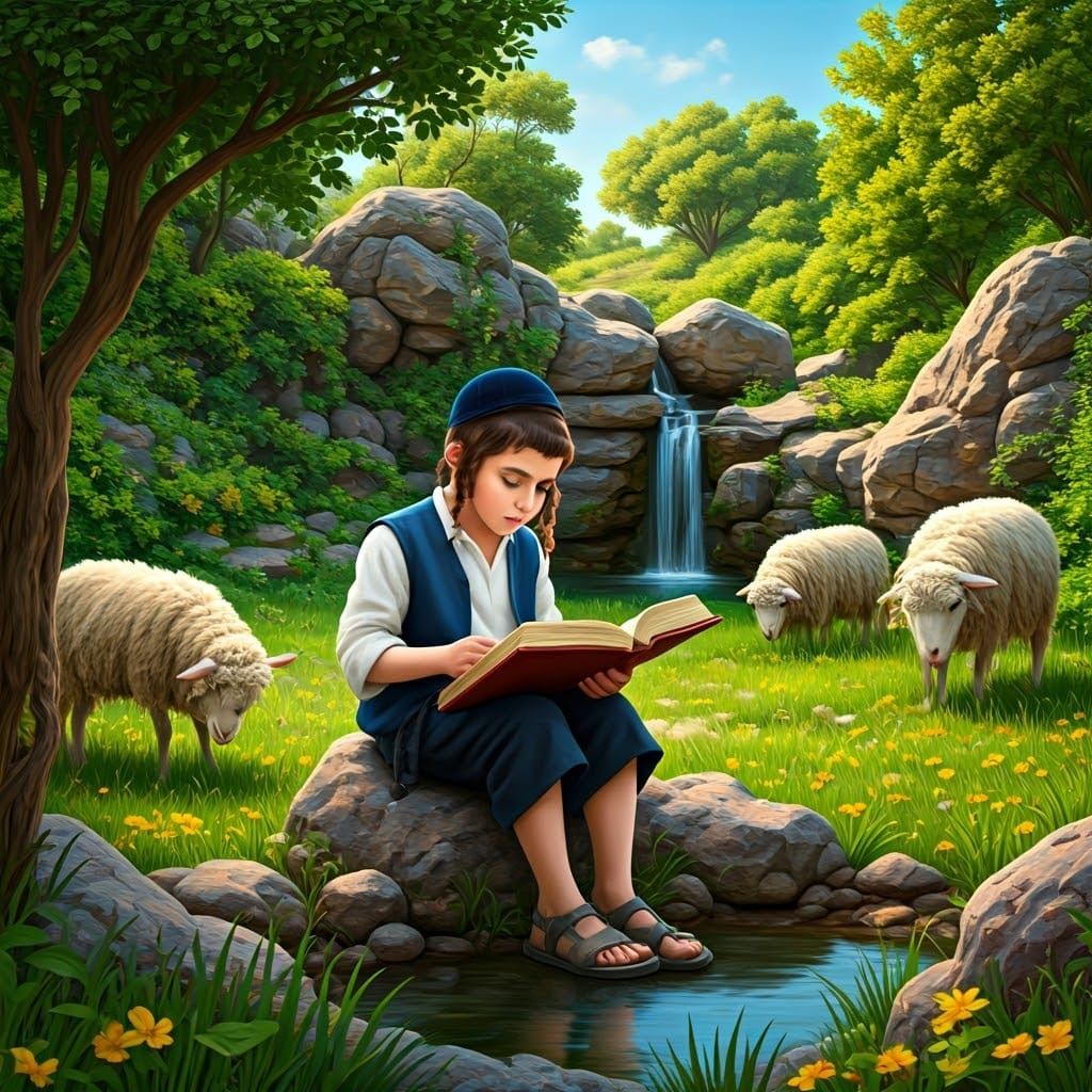 A Young Jewish Scholar Surrounded by Nature and Flock