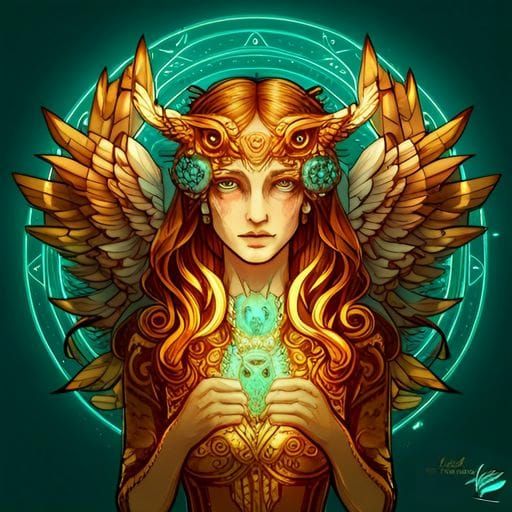 Bioluminescent Owl Goddess Digital Art