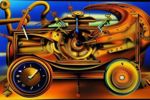 Surreal Melting Clocks in Dali Style with Steampunk Engine