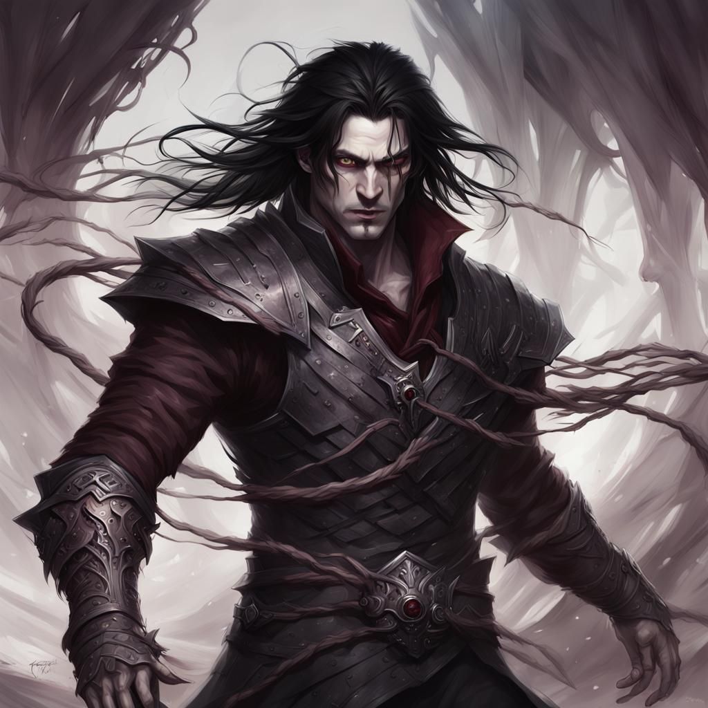 Dark Fantasy Portrait: Pale Man with Piercing Eyes