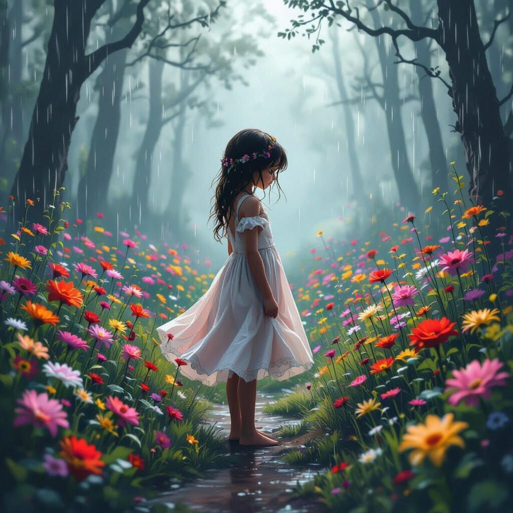Girl in Misty Woods, Ethereal Digital Art