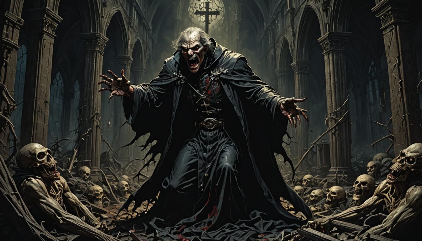 Screaming Vampire in Shadow of Cross: Gothic Horror Art