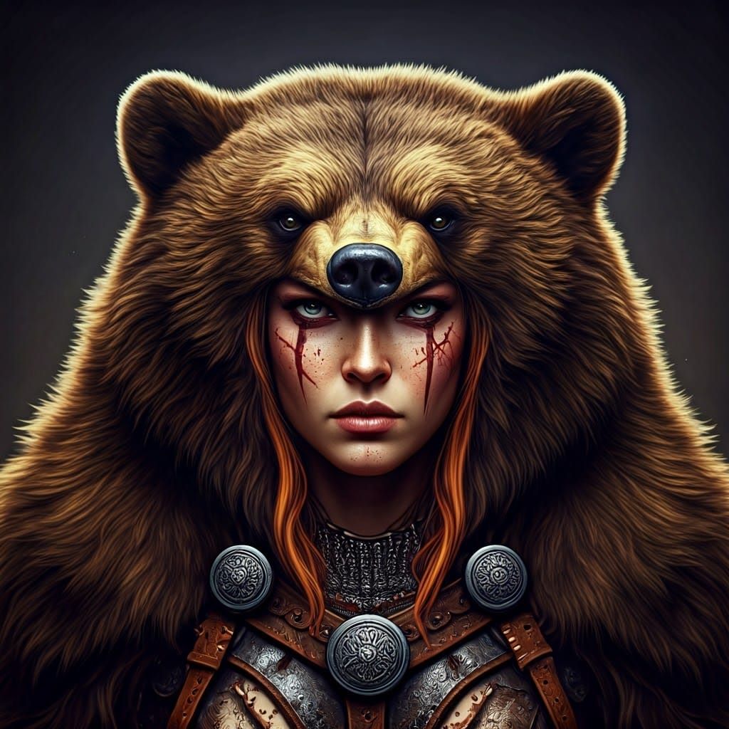 Berserker Barbarian in Rustic Bearskin Armor