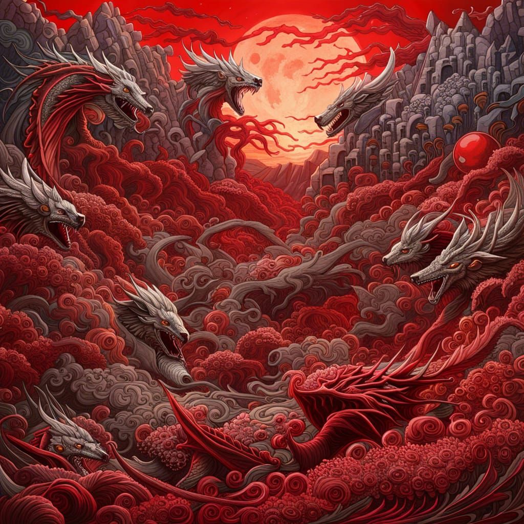 Red Moon Rises Over Ghostly Battlefield