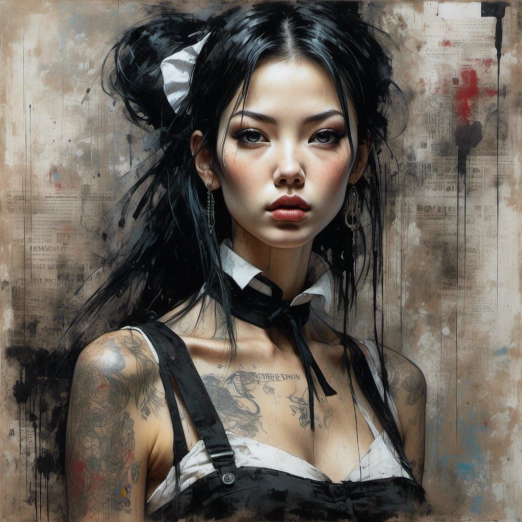 Gothic French Maid Pixie in Noir Oil Painting