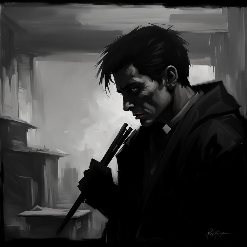 Sinister Young Boy in Dark Fantasy Style