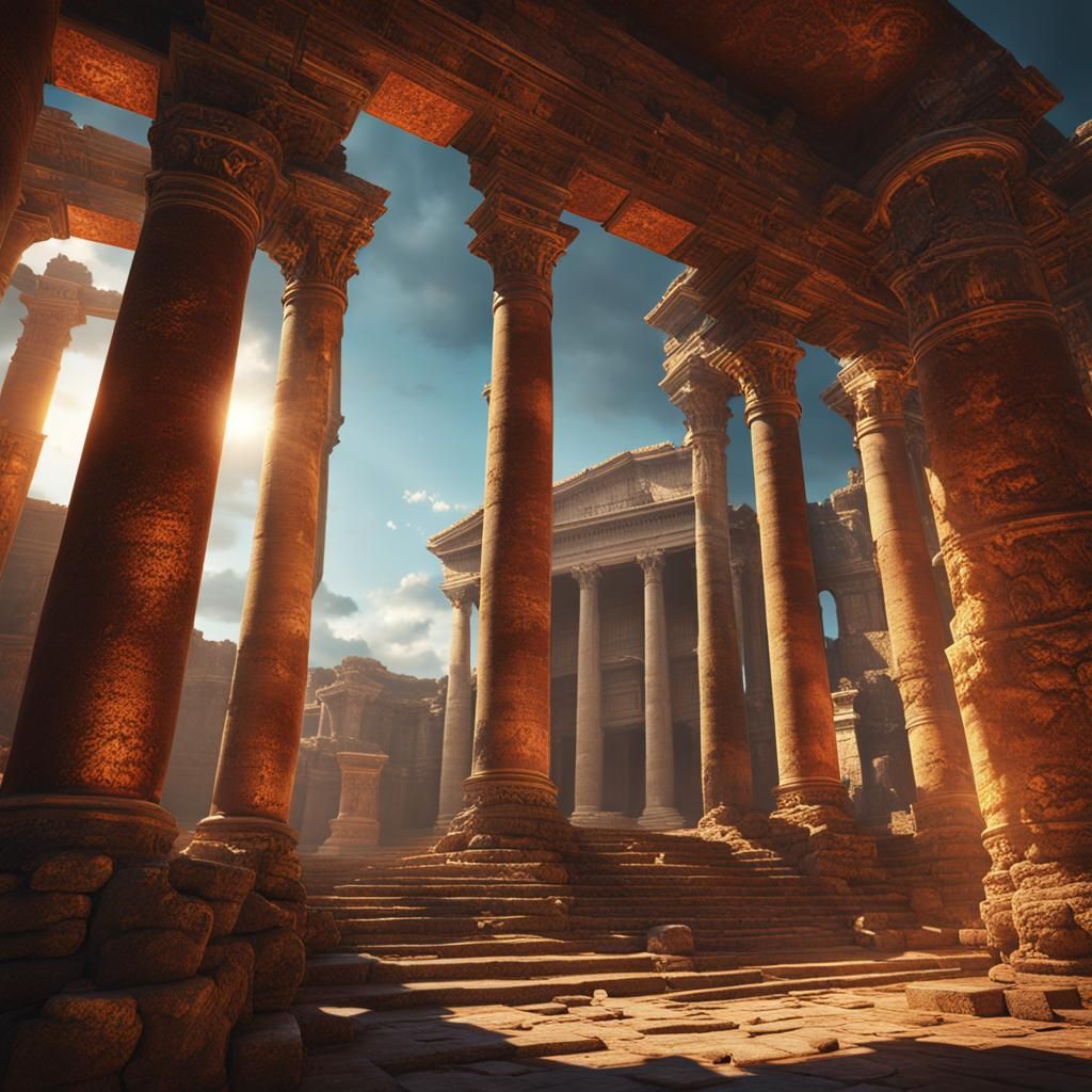 Holy Flame in Jupiter Temple: Detailed Matte Painting