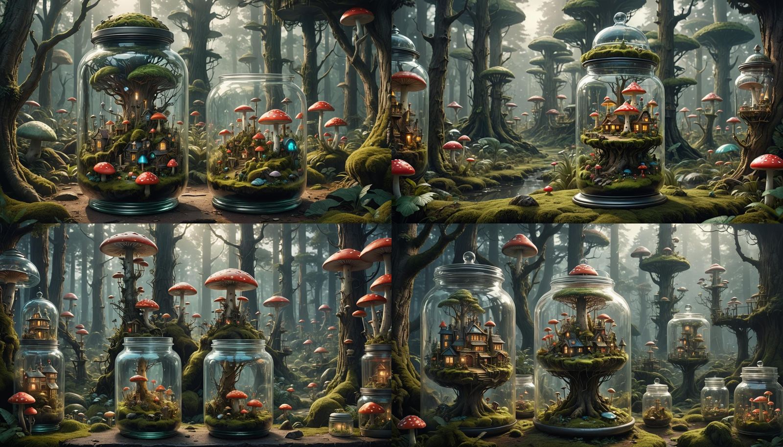 Futuristic Forest Town Inside Glass Jar