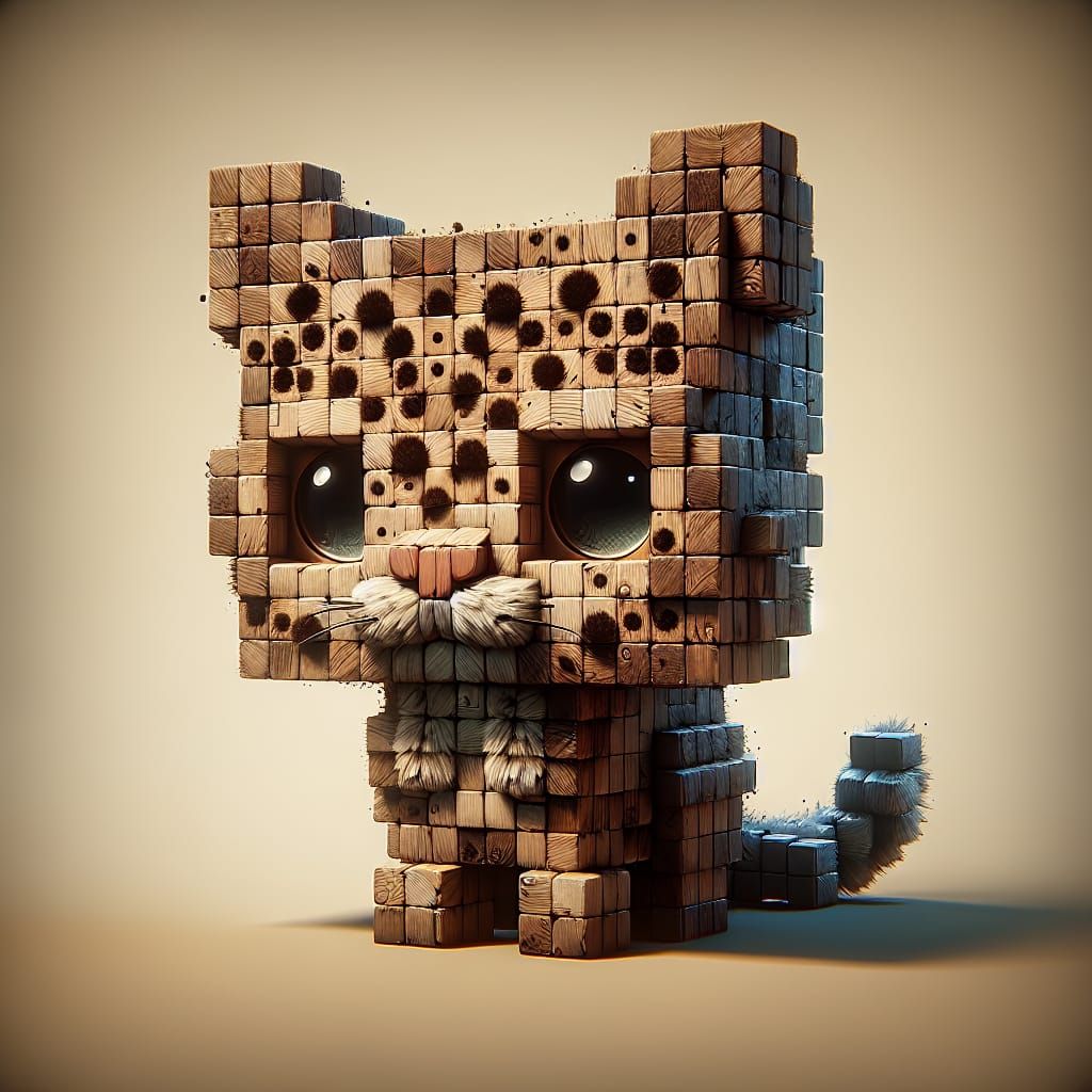 Wooden Block Leopard: Detailed 3D Digital Art