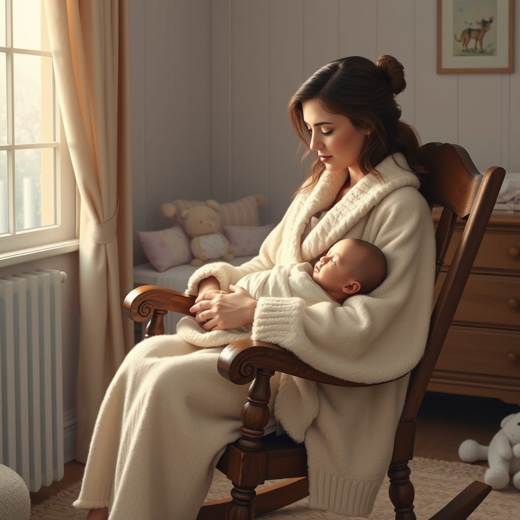 Mother and Baby in Nursery, Rockwell-esque