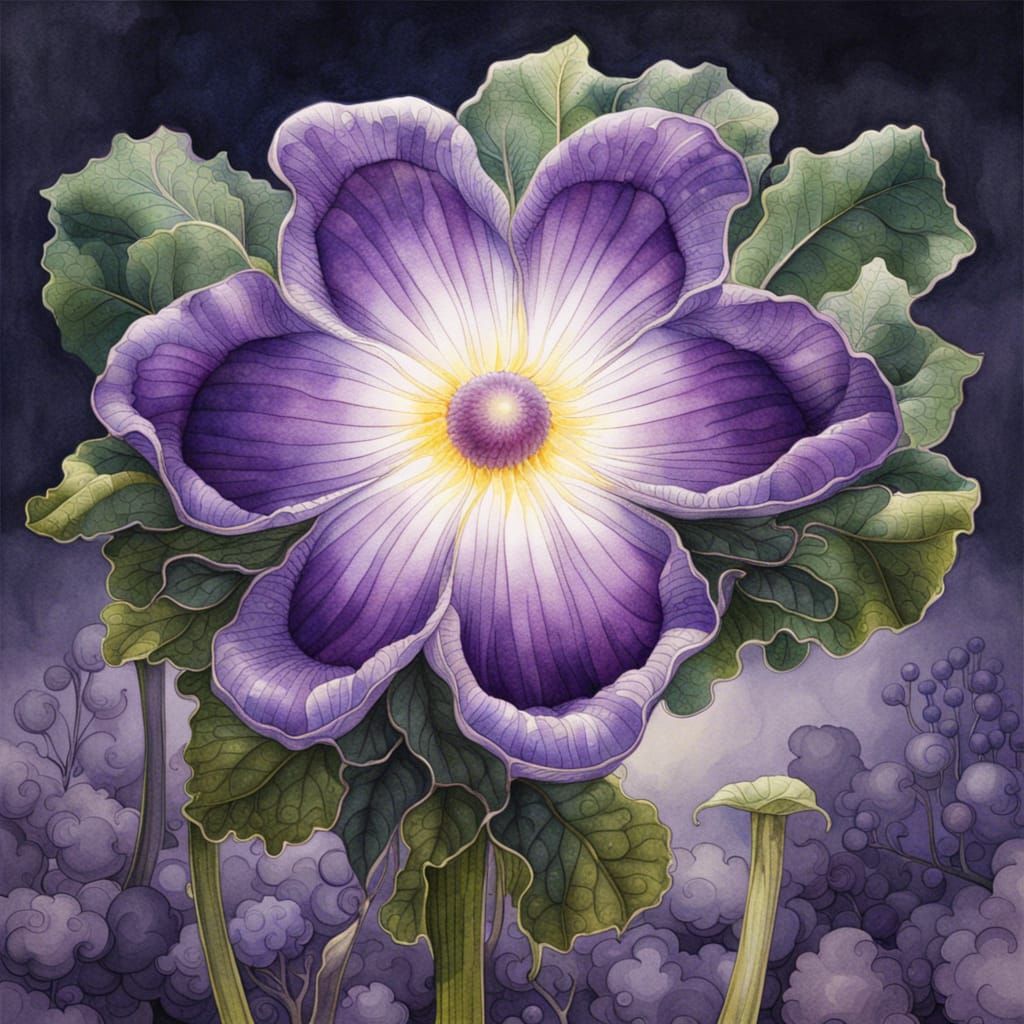 Violet Flower in Solarpunk Watercolor Style