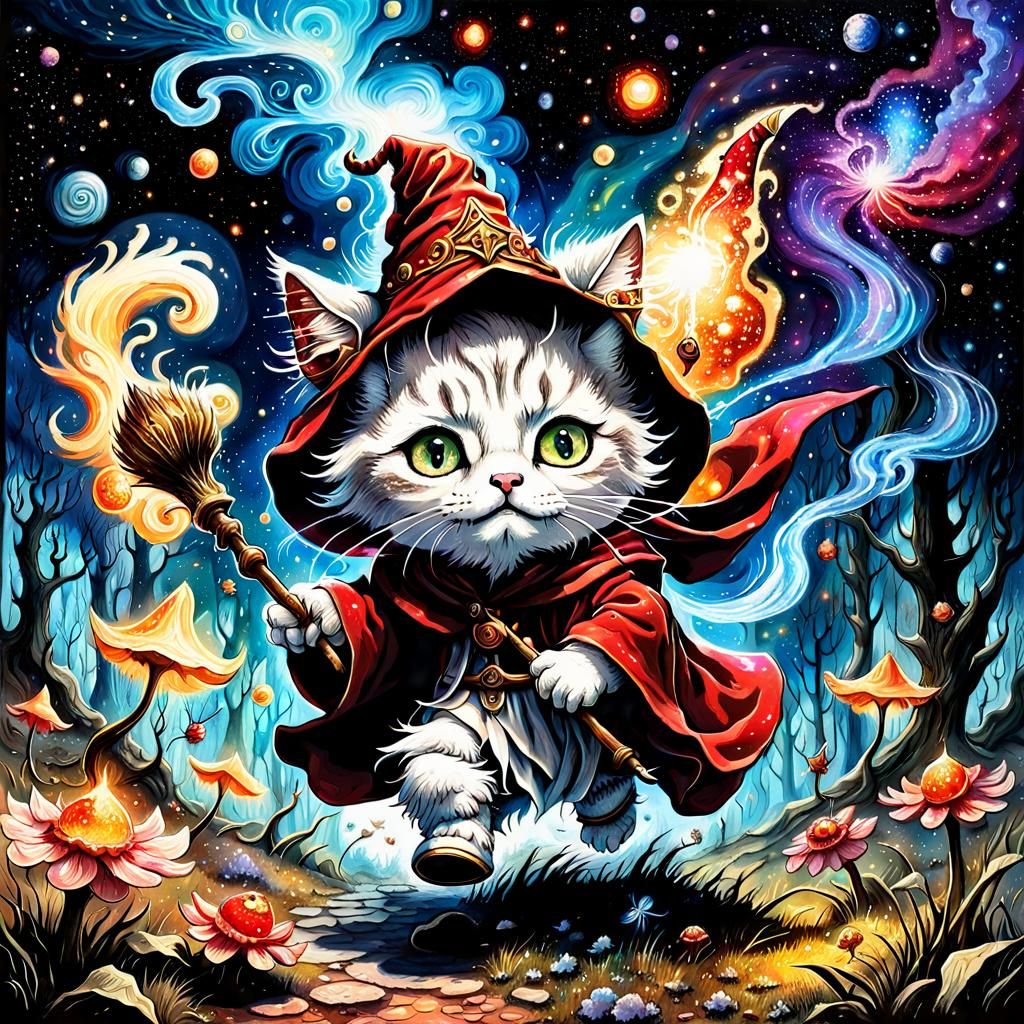 Chibi Kitty Wizard Casting a Spell