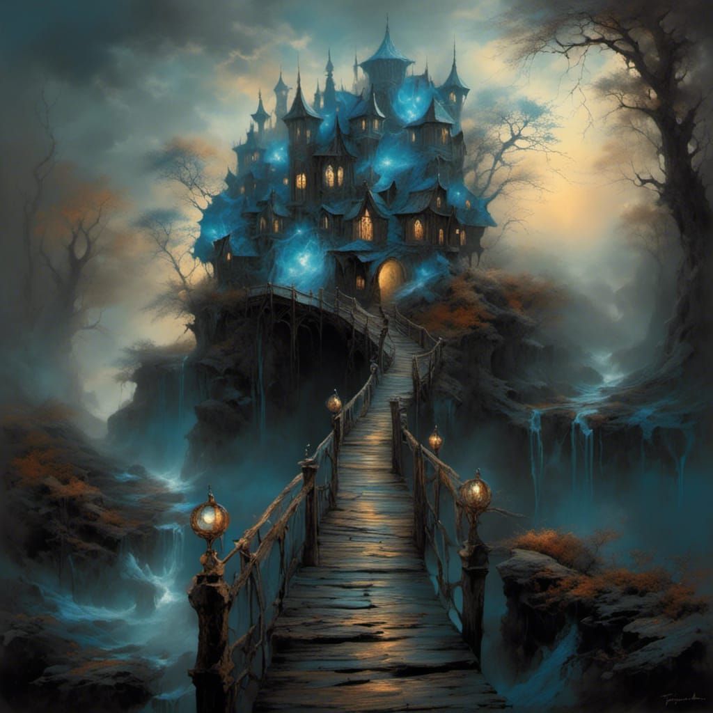 Traveler Crossing to Land of Color at Dawn