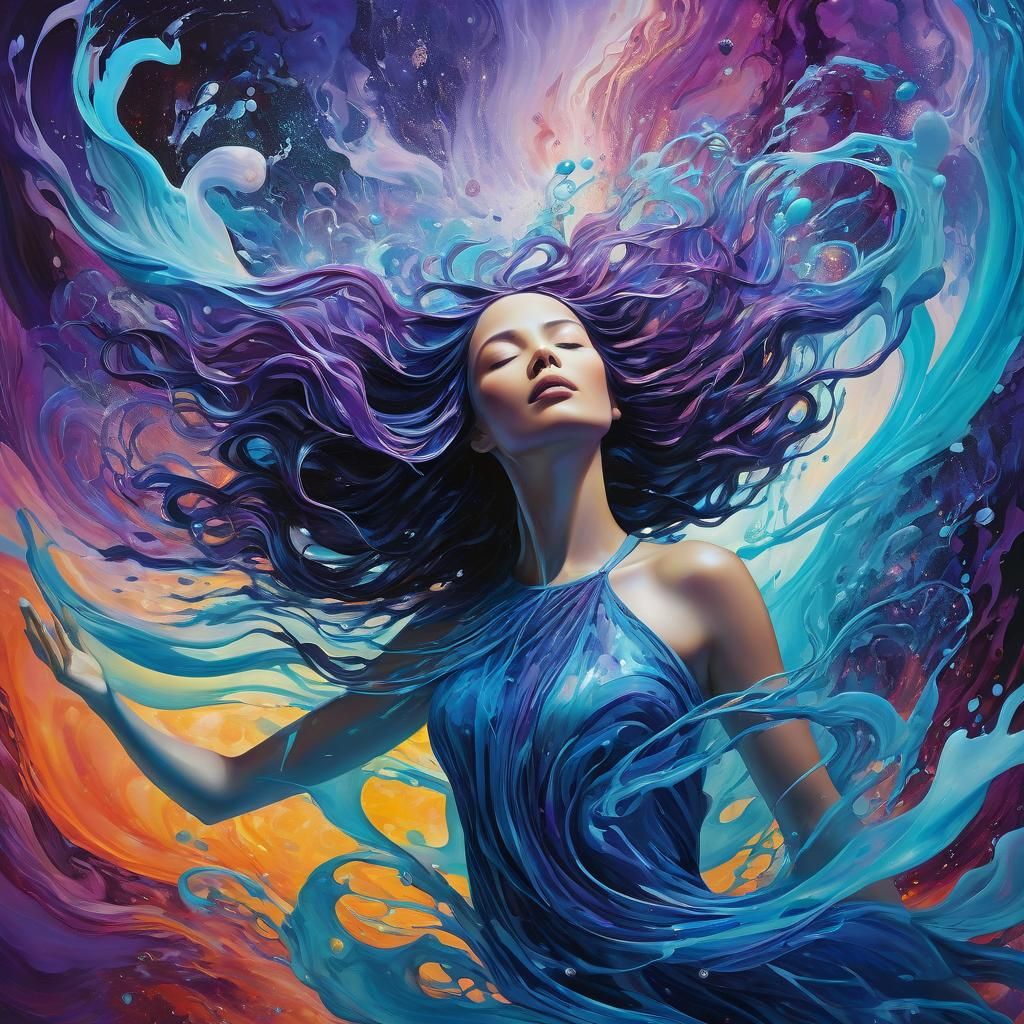 Surreal Woman Dissolving in Space: Digital Art