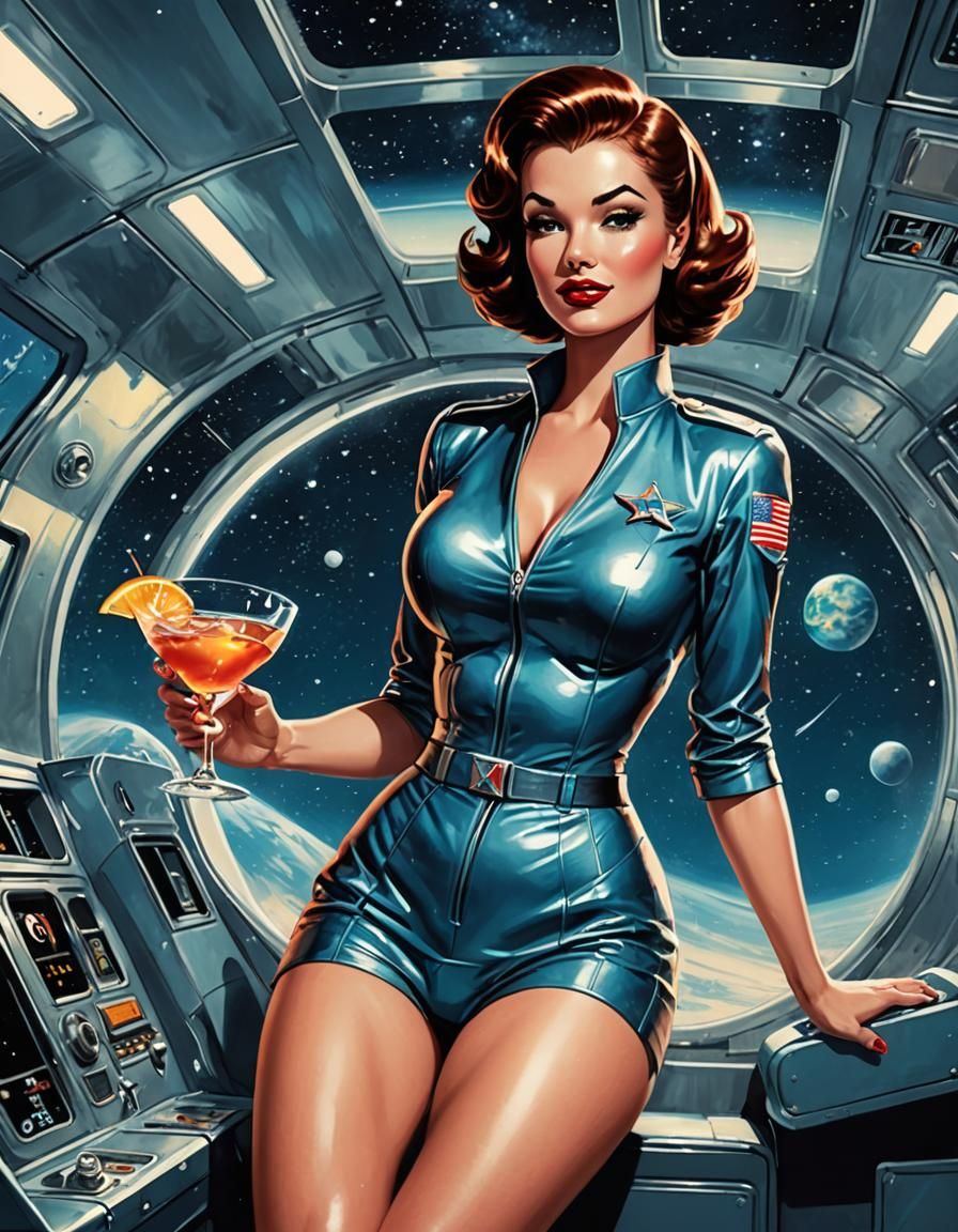 Retrofuturistic Sci-Fi Pinup in Comic Book Style
