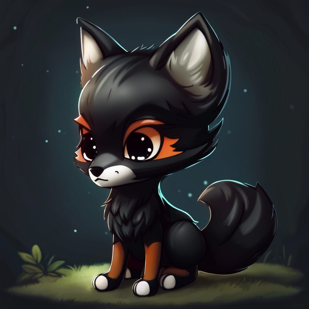 Chibi Black Fox Illustration