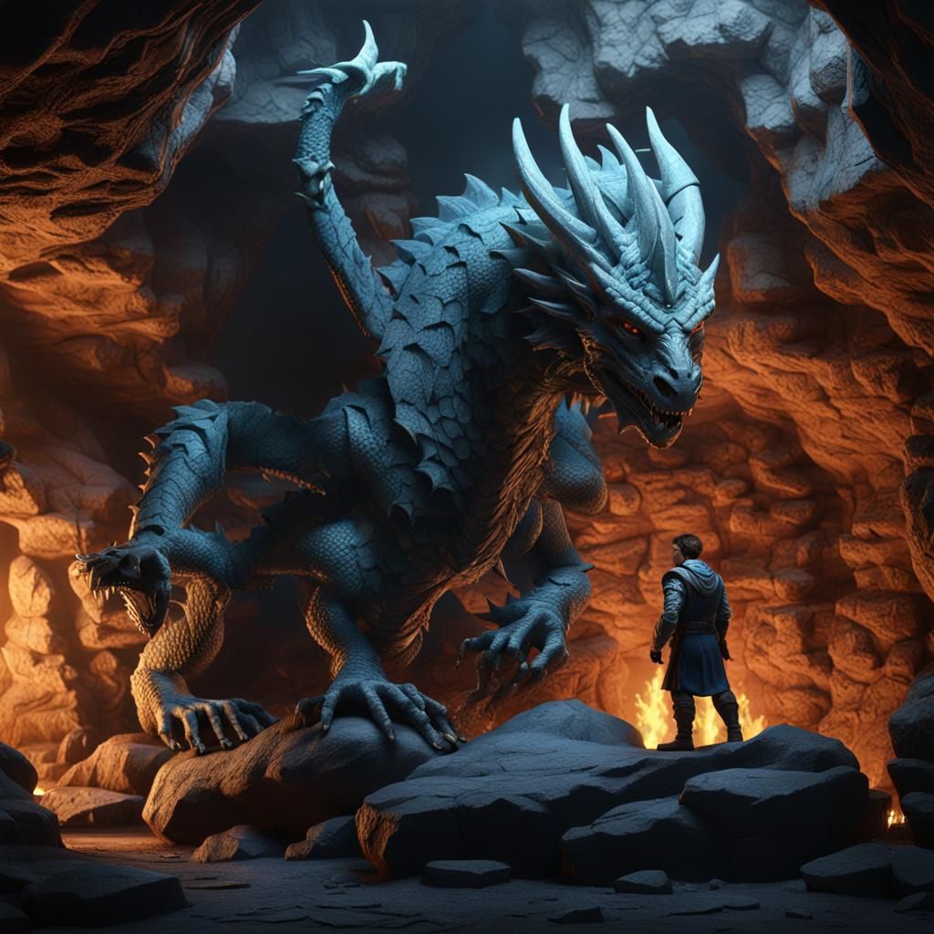 Dragon-Man Statue with Gemstone: Fantasy Concept Art