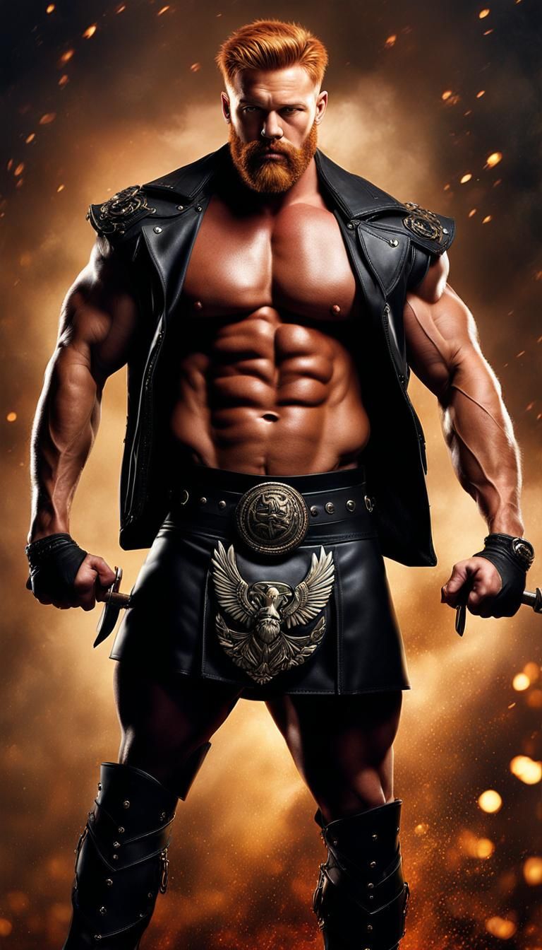 Colossal Ginger Bodybuilder in Detailed Matte Painting