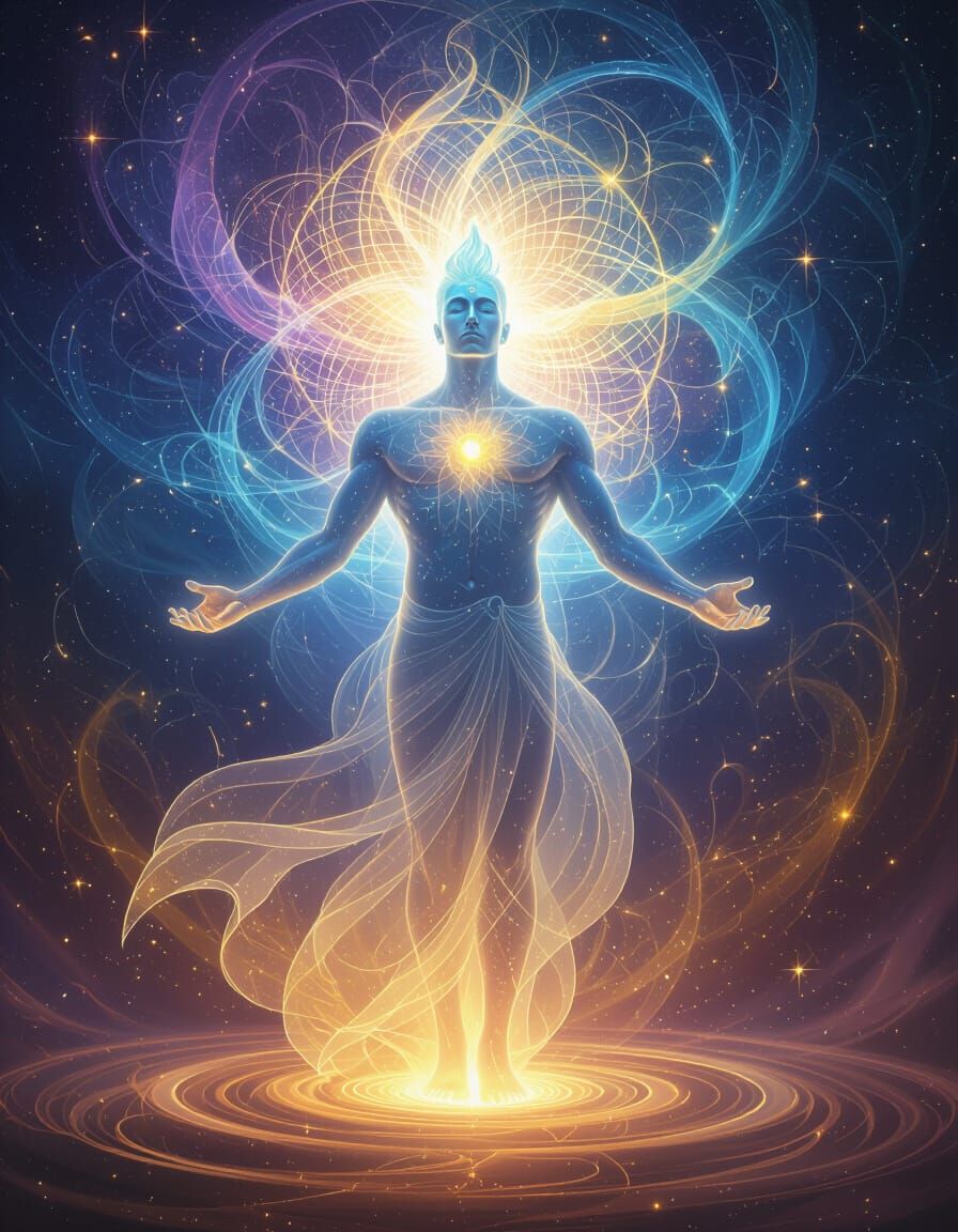 Spiritual Figure in Cosmic Energy Field