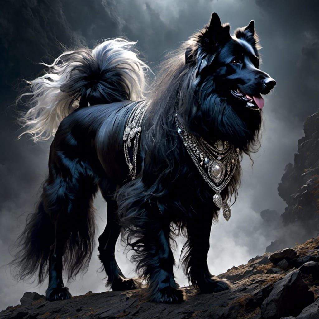 Majestic Long-Haired Dog Portrait in Hyperreal Style