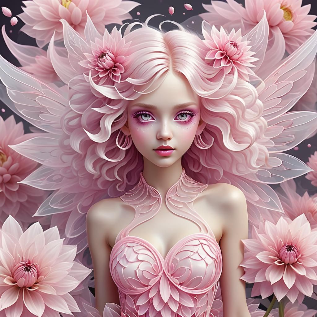 Dahlia Flower Fairy with Transparent Wings