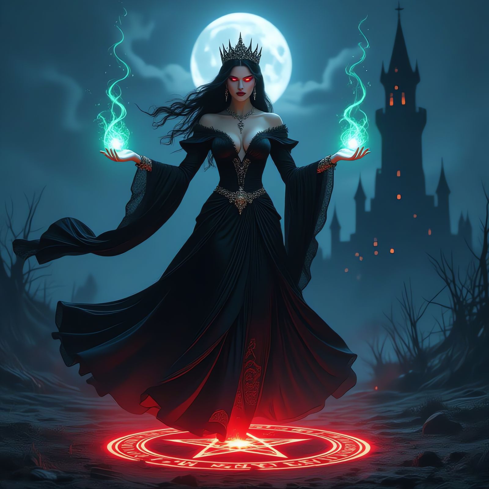 Dark Witch Queen Levitation in Desolate Land