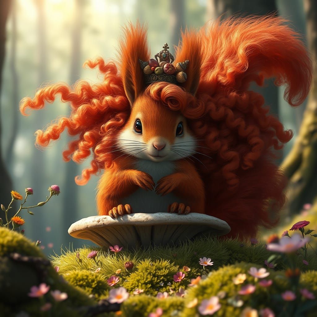 Regal Squirrel Queen with Fiery Red Hair