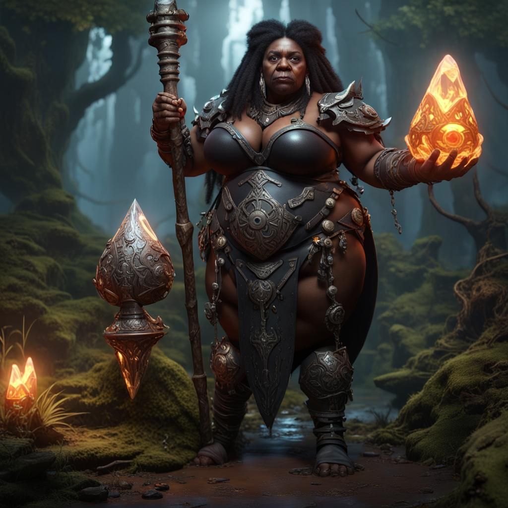 Powerful Dwarf Druid in a Bone-Strewn Swamp