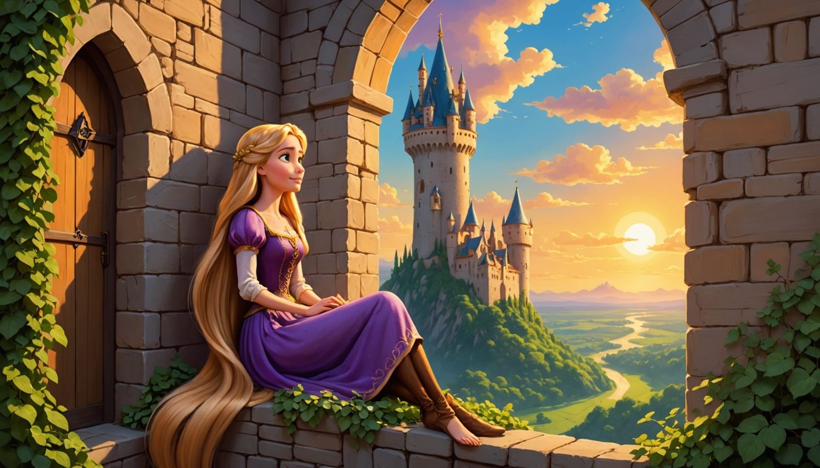 Rapunzel's Tower Window at Sunset