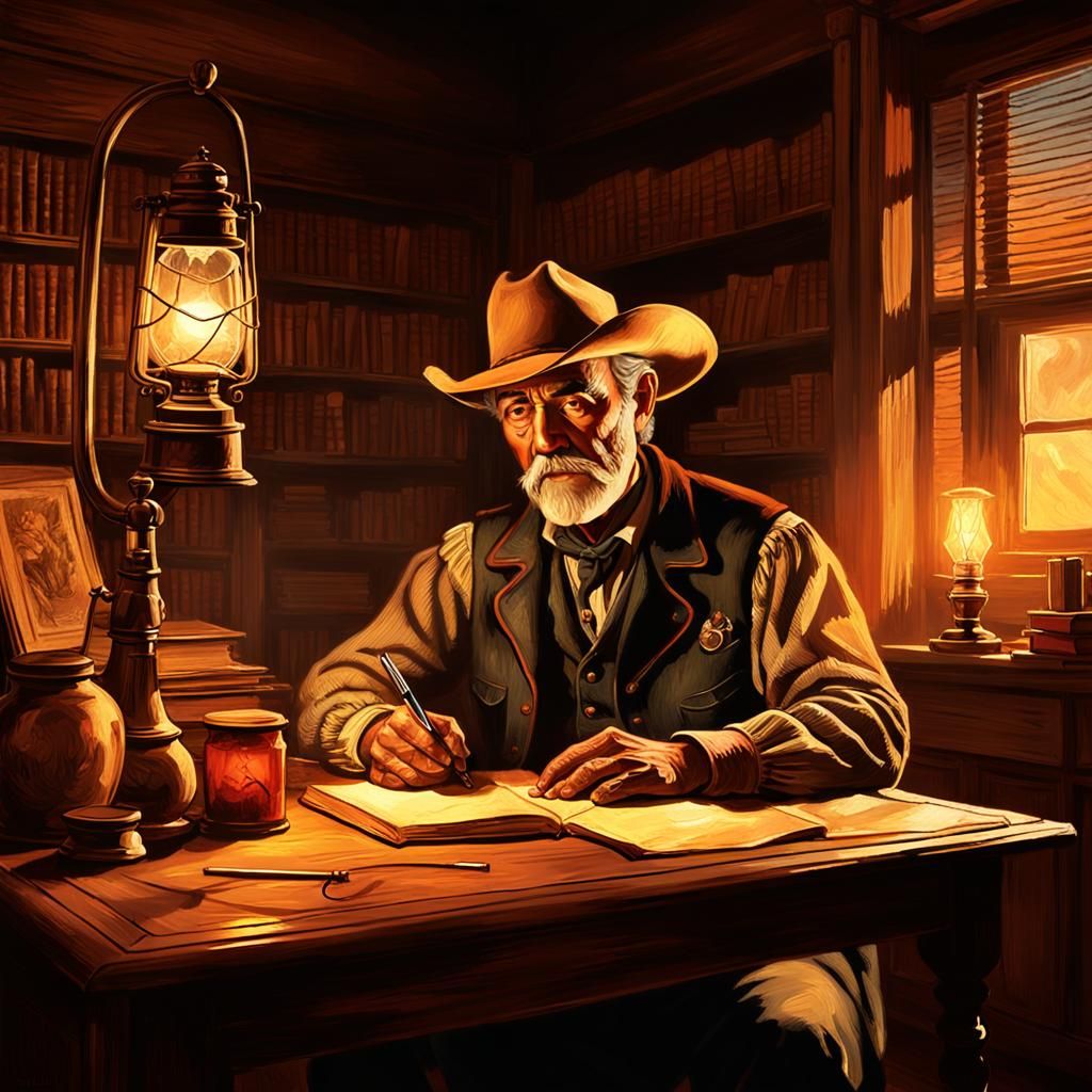 Cowboy Writer's Portrait in Oil Painting Style