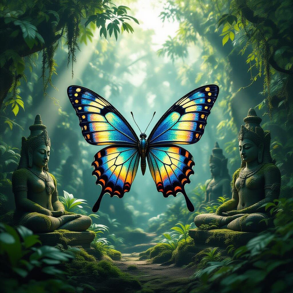 Robotic Butterfly in Overgrown Jungle